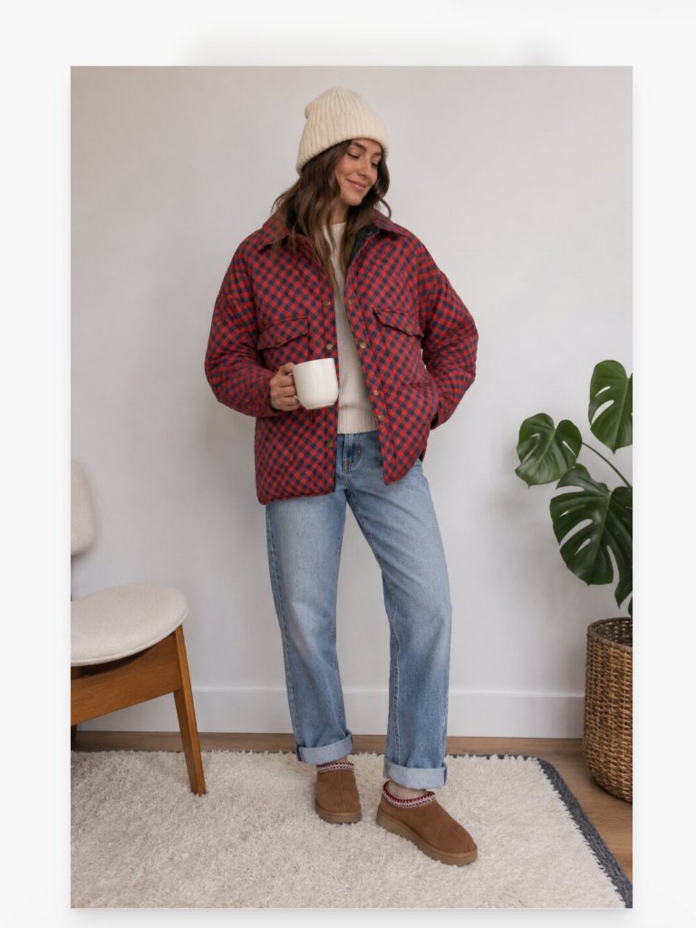 Vintage Style Red Buffalo Plaid Quilted Puffer Jacket / Shacket - M